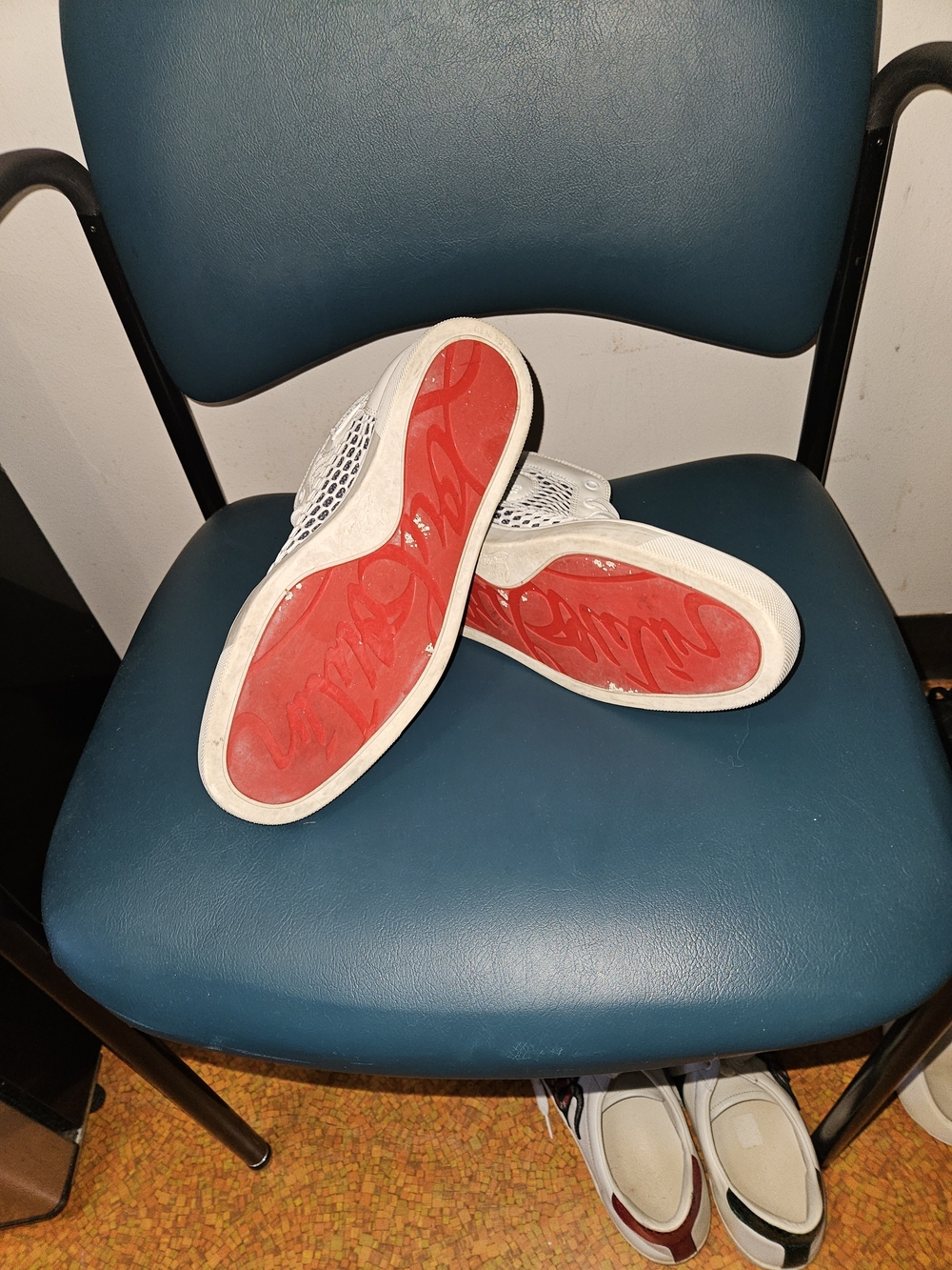 Christian Louboutin White Mesh Sneakers with Red Soles